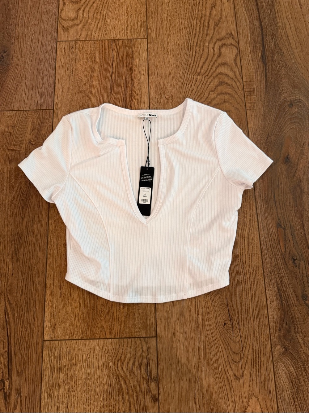 Fashion Nova White Ribbed V-Notch Crop Top